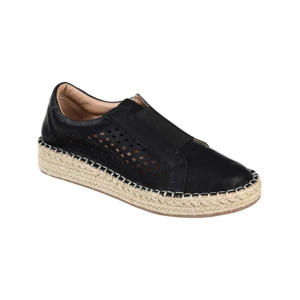 JOURNEE COLLECTION Womens Black Jute Kandis Round Toe Wedge Slip On Flats 11